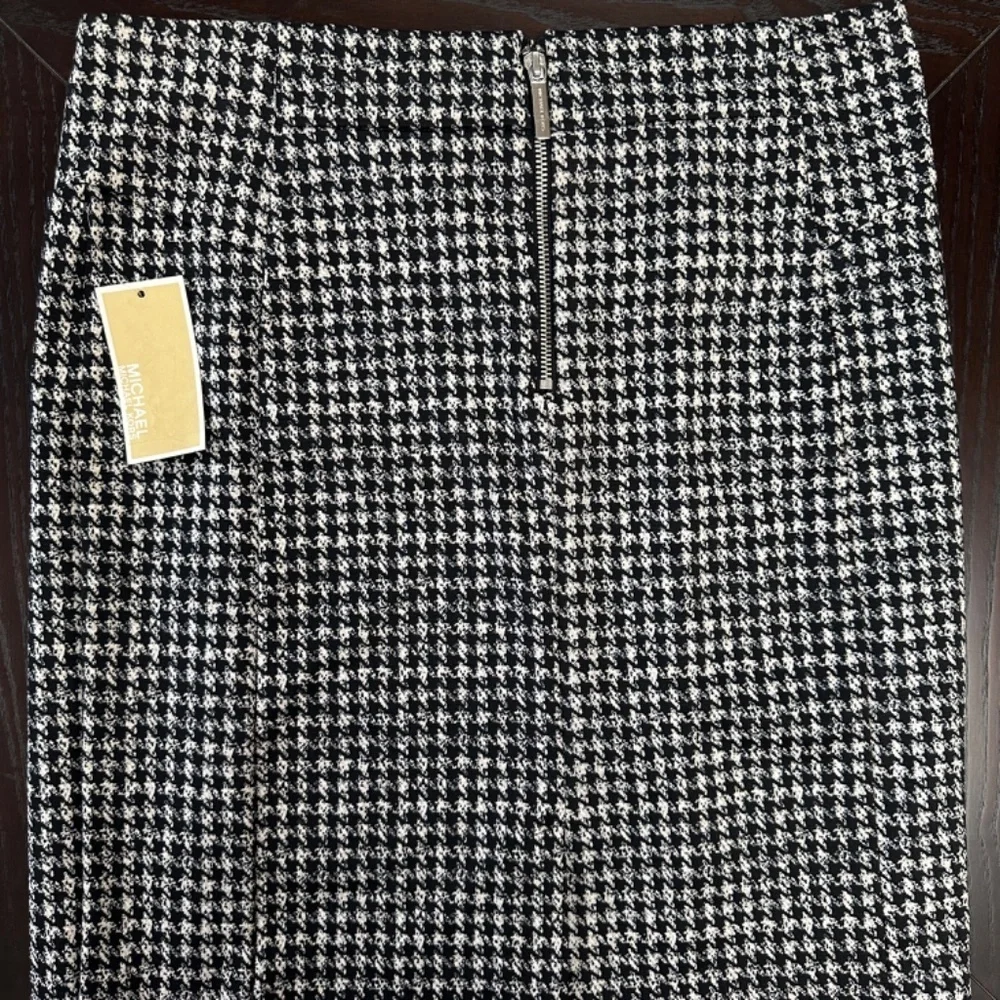 *MICHAEL KORS* Black x White Houndstooth Plain Stretch Skirt Size 10 NWT